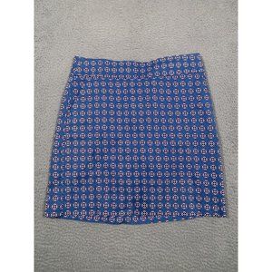 Talbots Women's Skirt Blue Geometric A Line Back‎ Zipper Pockets Stretch 8P